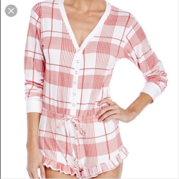 Wildfox Couture Red Thermal Plaid Romper - Picture 1 of 9
